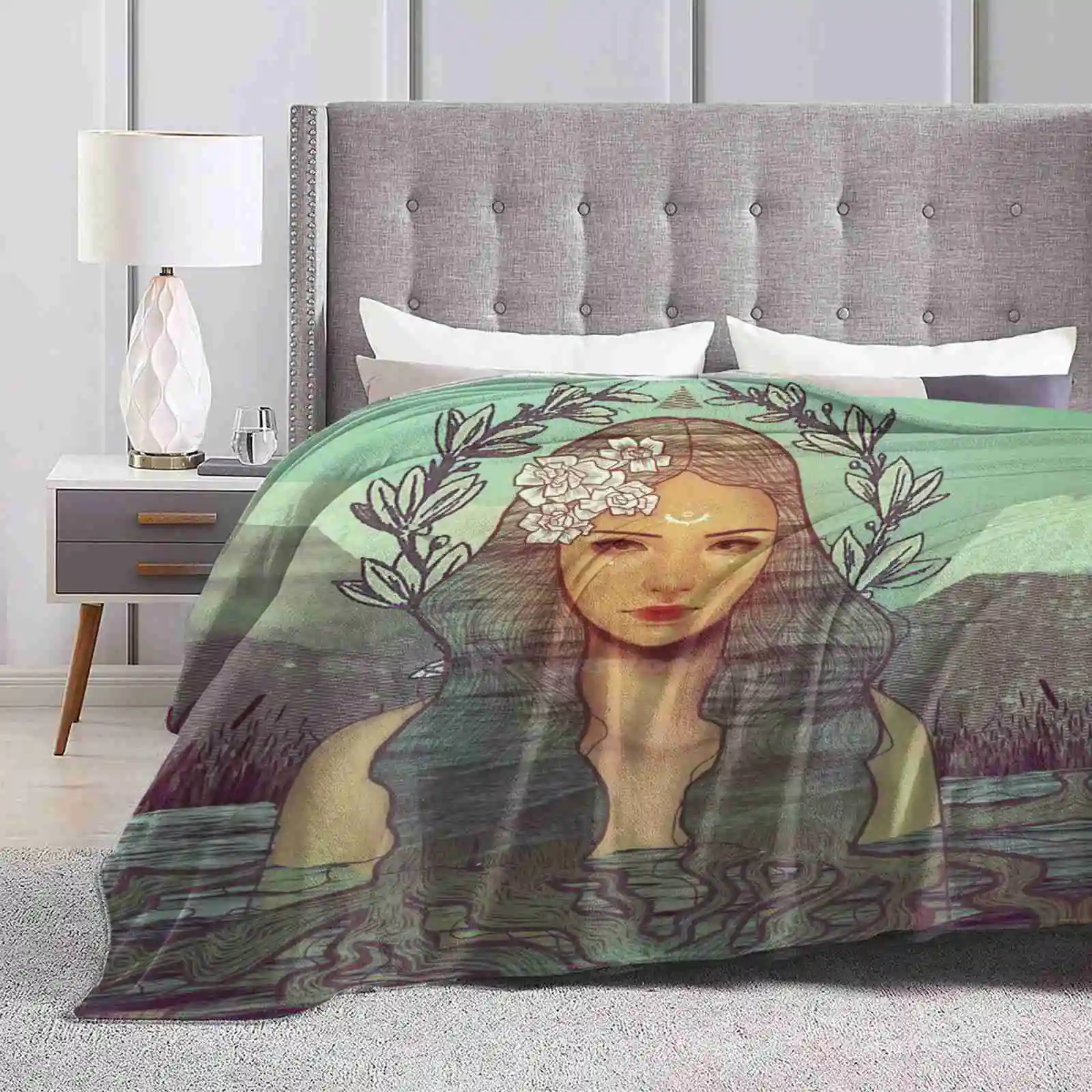 Cleansing Fashion Soft Warm Throw Coperta Wicca Witch Pagan Wizard Magick Water Clean Blue Flowers Nature Collage Capelli Lunghi