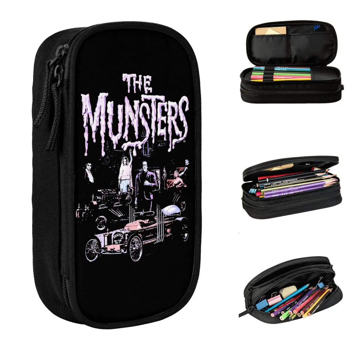 Goth Horror Movie Lily Pen Box Double Layer Large Capacity Kids School Supplies The Munsters Pen Case Gift