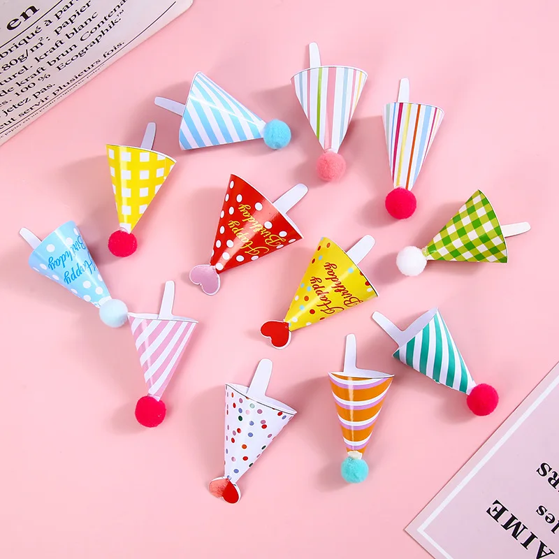 20Pcs Mini Birthday Hat Cupcake Topper Baby Shower Happy Birthday Cake Topper Personalizzato Girl Kids Cake Decorating Supplies