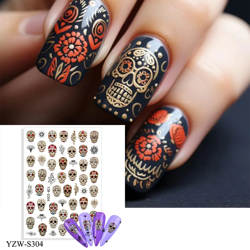 Halloween Autunno Decorazione Sticker 2023 Cute Pumpkin Skull Clown Witch Spettrale Design Water Slider Decalcomanie Per Unghie Set