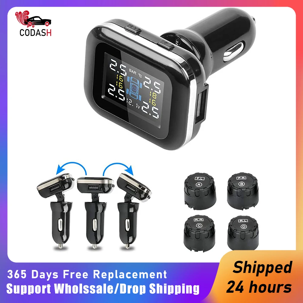 Accendisigari Tpms Per Auto Wireless Tpms Digital Tpms Sistema Di Allarme Pressione Pneumatici 4 Sensore Interno Esterno Universale