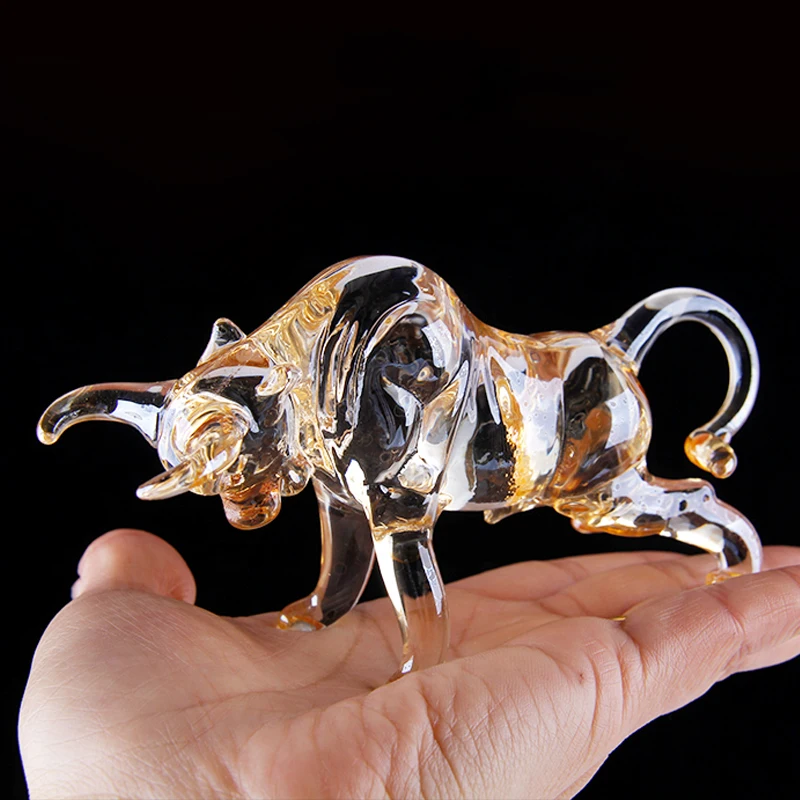 Champagne Crystal Bull Figurine Art Glass Animal Figure Statue Souvenir Sculpture Home Office Decor Gift For Dad/Boyfriend