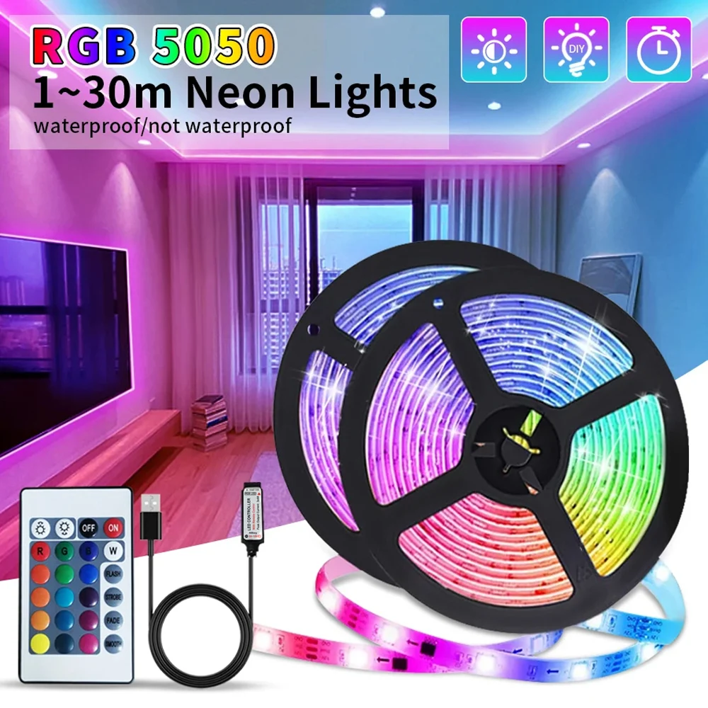 5V Usb Led Strip Lights Rgb 5050 Bluetooth Lampada Flessibile Nastro Luces 44K Luci A Led Per La Decorazione Della Stanza Luci Natalizie Retroillumina