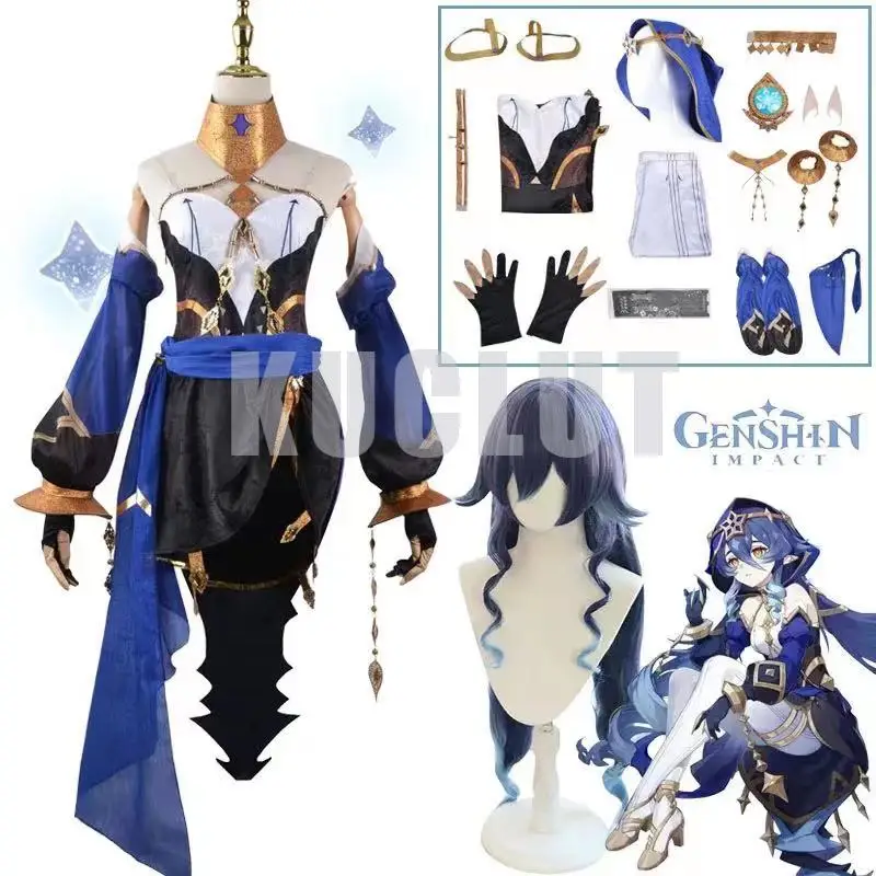 Giochi Lolita Genshin Impact Layla Cos Scarpe Stivali D'Oro Gioco Di Ruolo Costume New Skin Lai Yila Dress Layla Cosplay Uniforme Copricapo