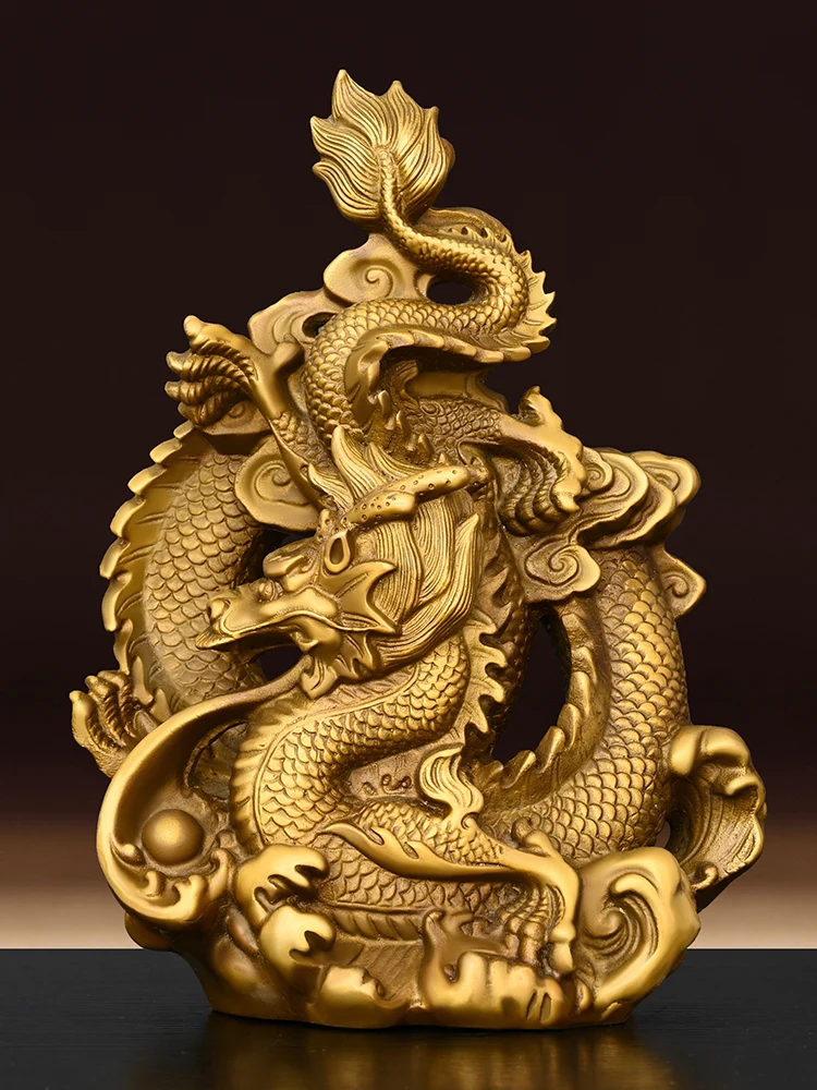 Bronze Dragon Ornaments Fury Green Play Beads Gold Five Claws Dragon Home Desktop Decoration