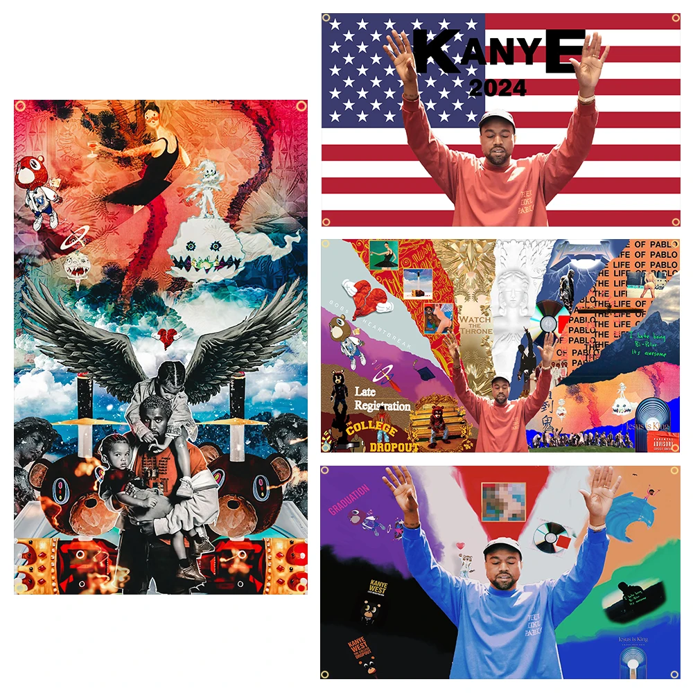 90X150Cm American Rapper Singer Kanye Flag West Life Of Pablo Hands Banner Decorazione Arazzo Flagcore
