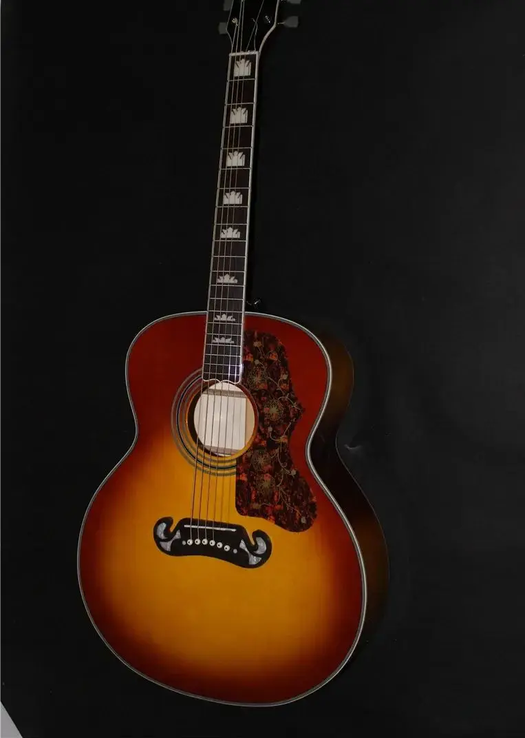 Chitarra Acustica/Elettrica Jumbo Cherry Burst Incredibile Chitarra Con Top In Abete Massello Classic Bird Folk