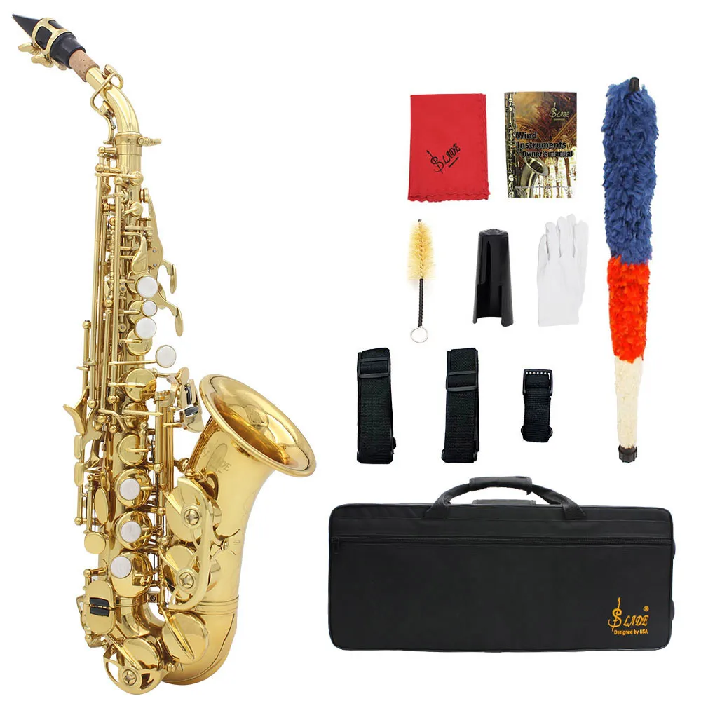 Ottone Dorato Intagliato Modello Bb Bend Althorn Sassofono Soprano Sax Pearl White Shell Buttons Wind Instrument