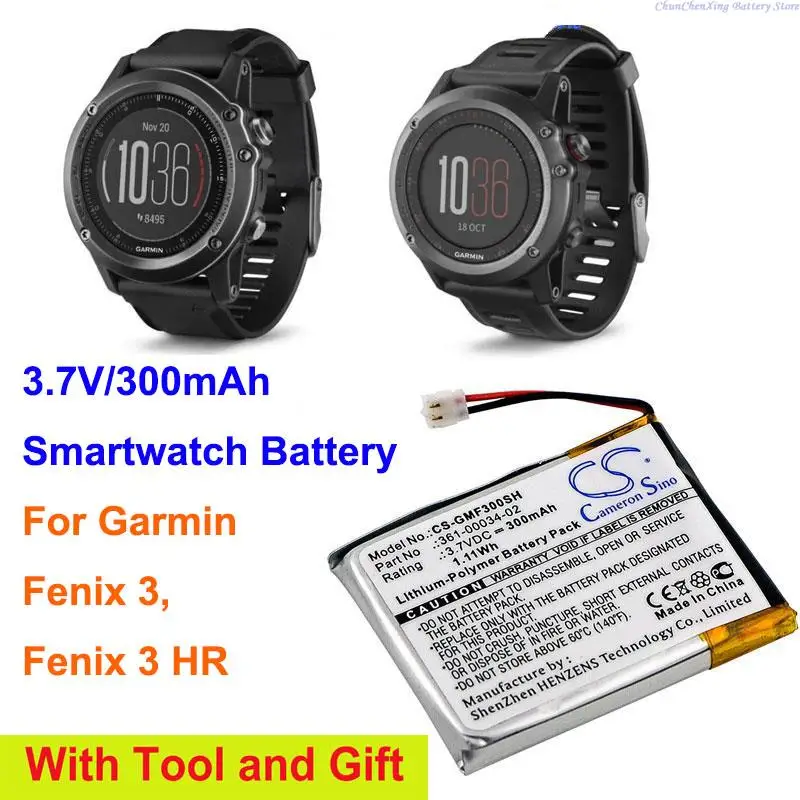 Batteria Greenbattery300Mah 361-00034-02 Per Garmin Fenix 3, Fenix 3 Hr, Cs-Gmf300Sh