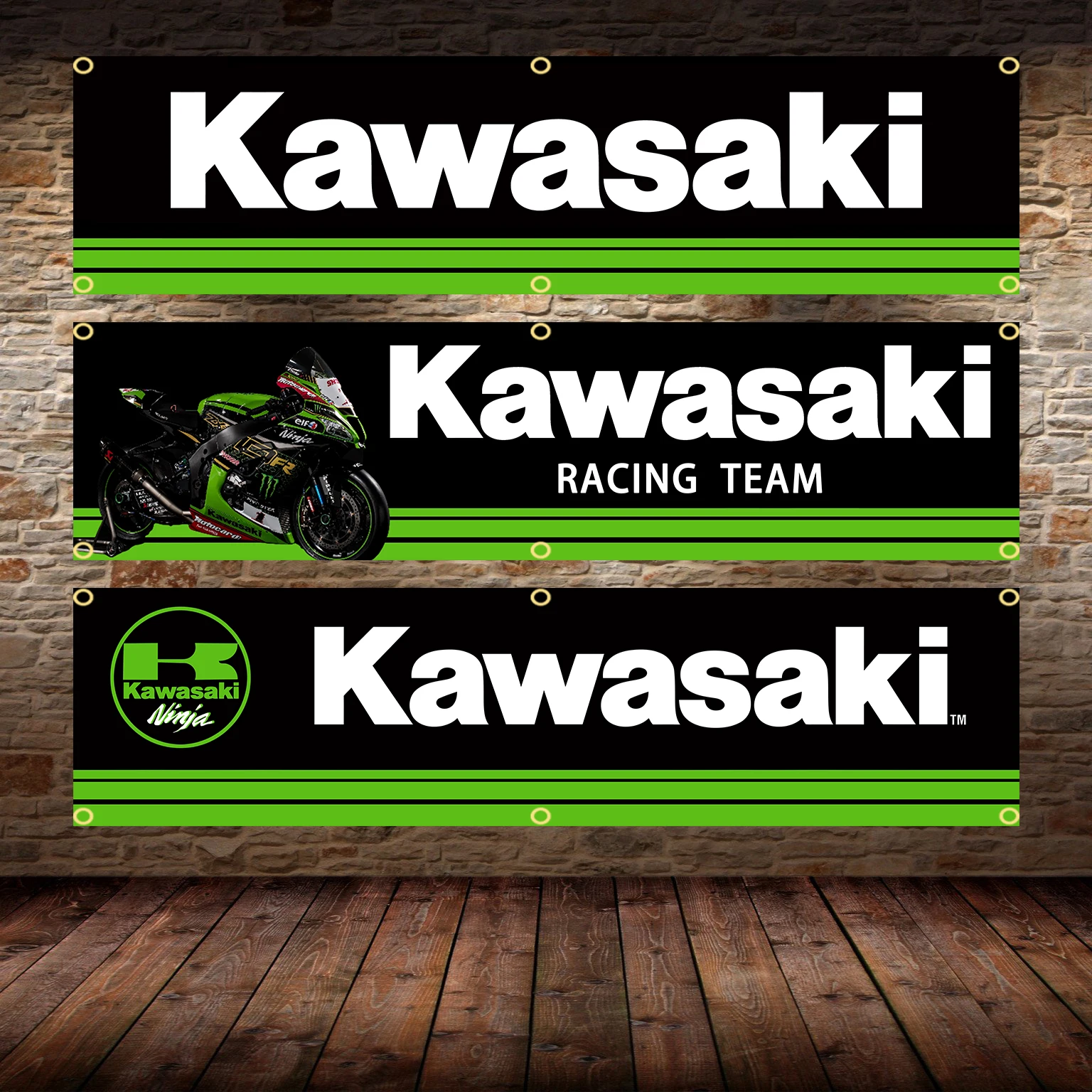 60 X240Cm Kawasakis Nijas Team Motorcycle Banner Flag Poliestere Stampato Garage O Arazzo Decorazione Esterna