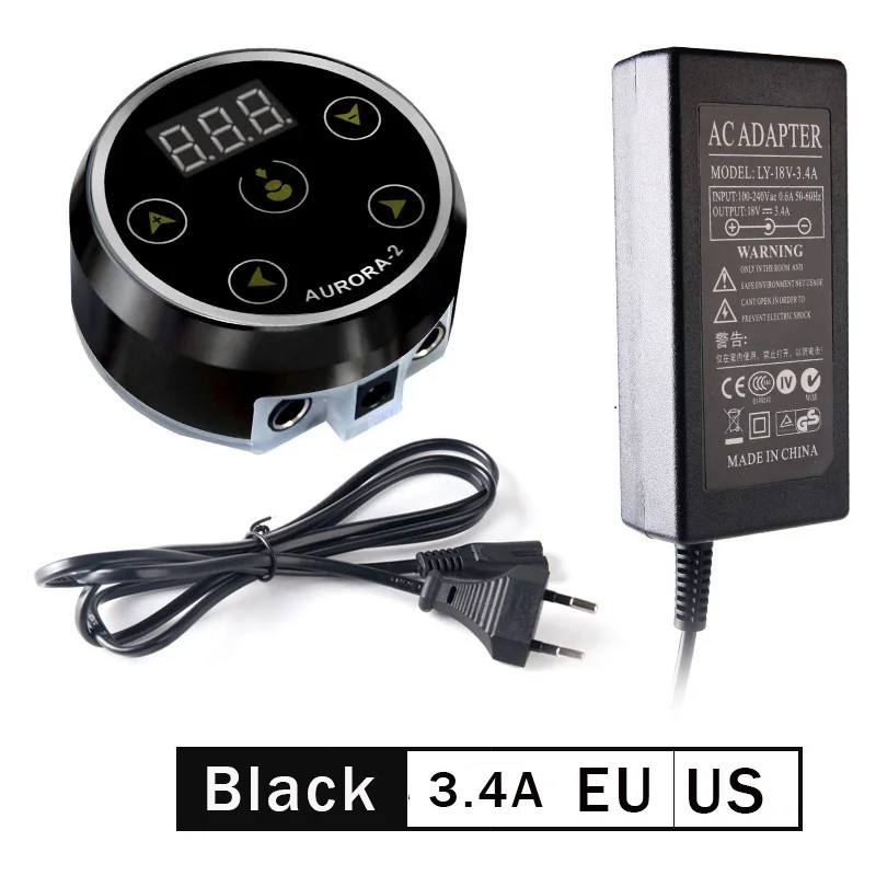 Aurora 2 Tattoo Power Supply Tattoo Machine Power Tattoo Pen Power Supply Mini Schermo Lcd Con Adattatore Eu/Us Per Pistola A Spirale E Rotante