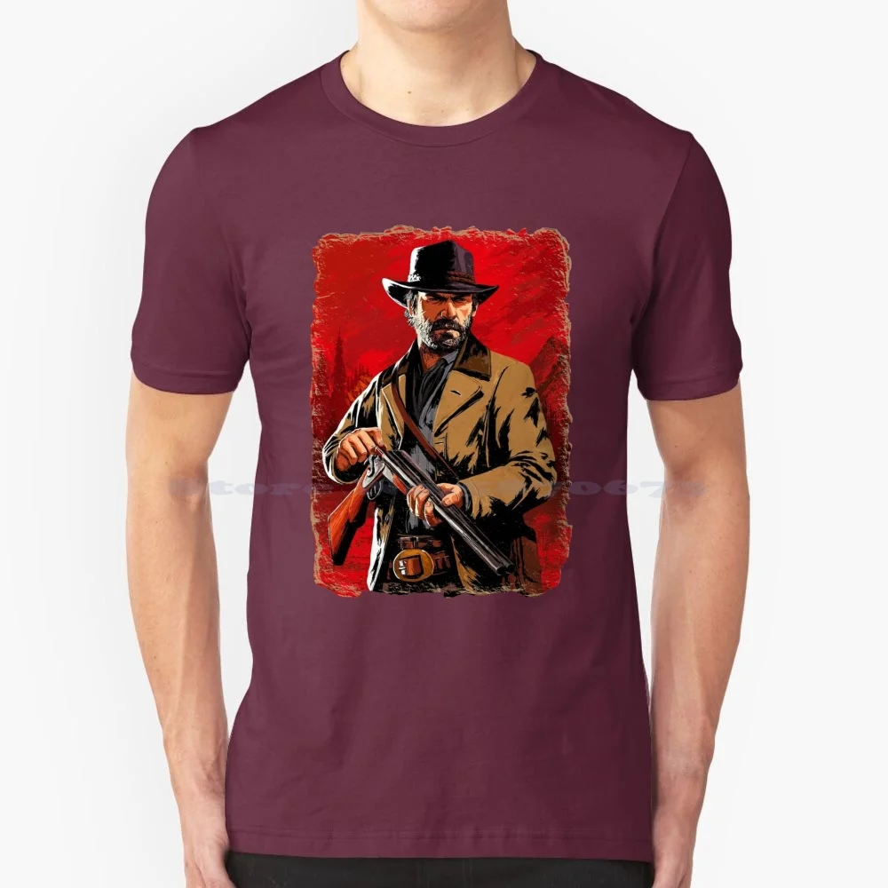 Maglietta Rossa 100% Cotone Tee Rdr2 Redemption 2 Arthur Morgan Cowboy John Marston Game Gaming Ps4 Horse