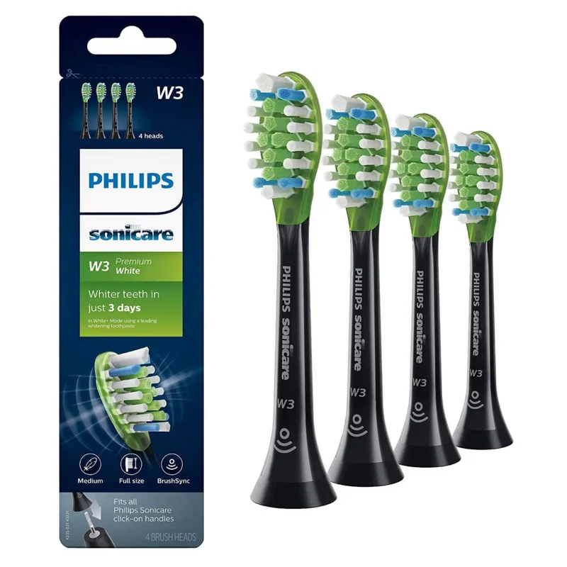 Philips Sonicare Genuine W3 Premium White Testine Di Ricambio Per Spazzolino, 4 Testine, Nere, Hx9064/95