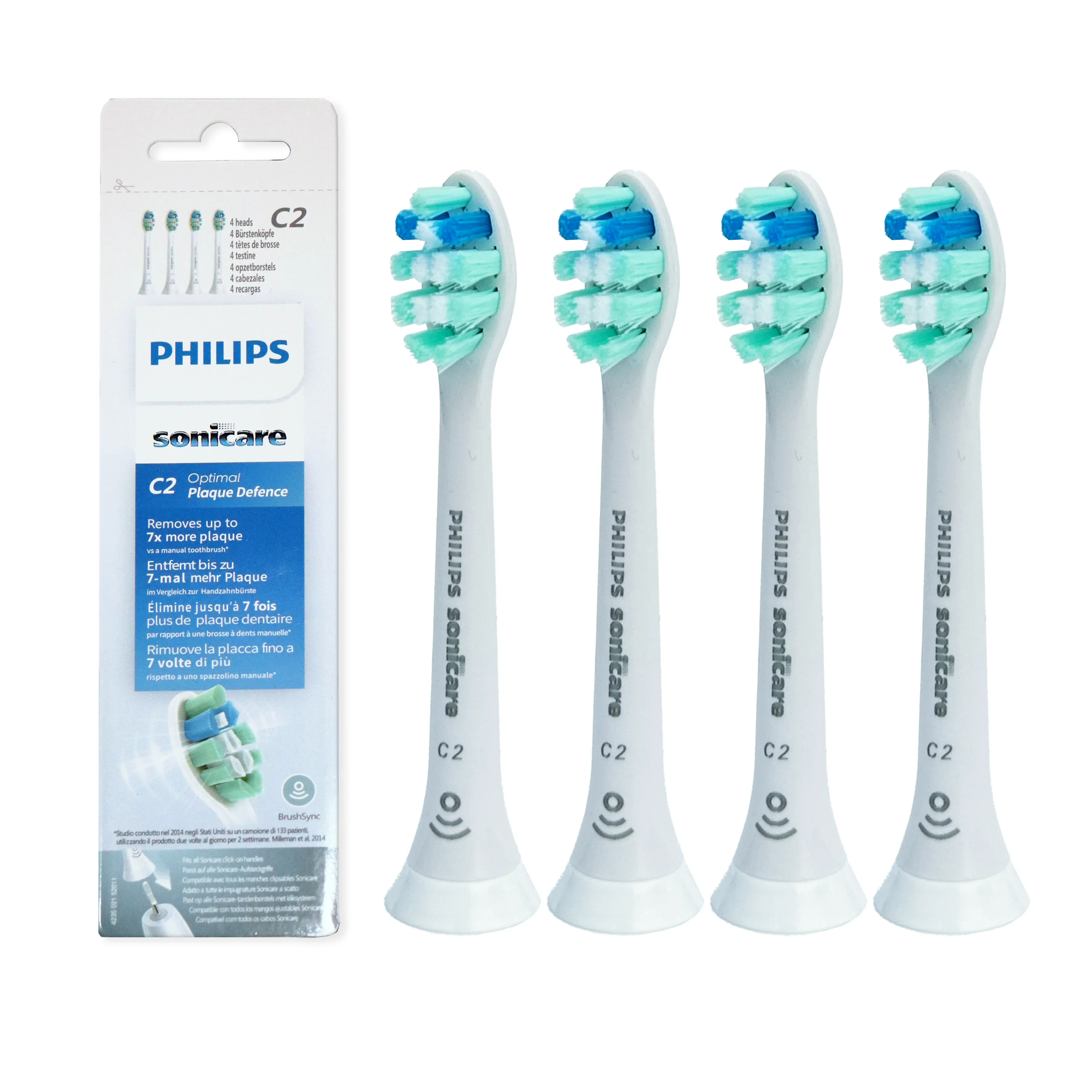 Philips Genuine Sonicare Pro C2 Risultati Testine, Bianche, Confezione Da 4 - Hx6014/07