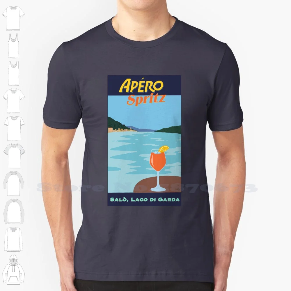 Apero Spritz Lago Di Garcia Design Fashion Vintage Tshirt Magliette Lago Italia Estate Blu Lago Aprio Sprizer Sali Drinks
