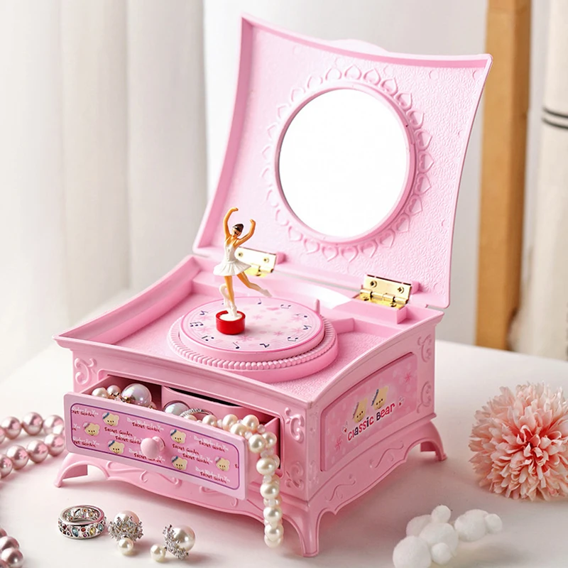 Classica Ballerina Rotante Ballerina Pianoforte Carillon Organizzatore Di Gioielli Ballerina Wind-Up Music Box Storage Organizer Con Specchio