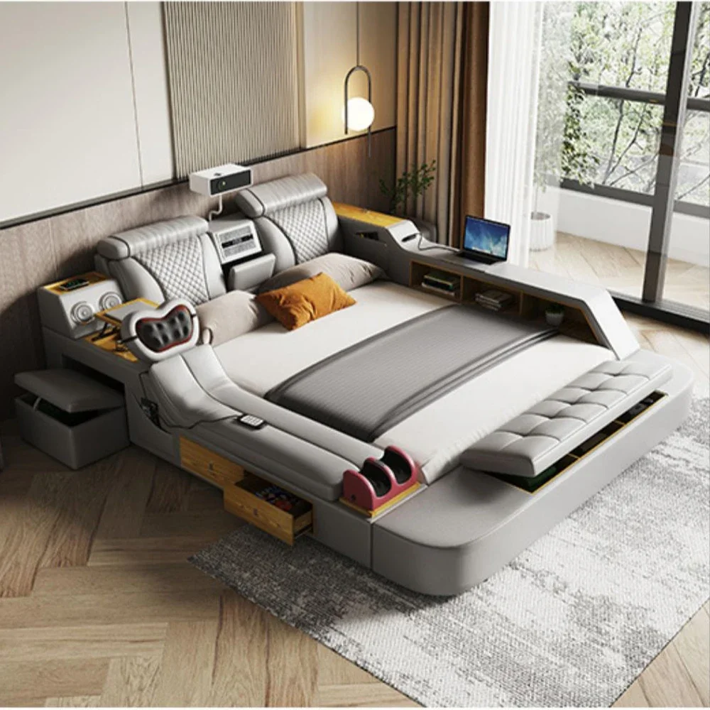 Tech Smart Bed-Der Ultimive Multifunktion Ale Bett Rahmen Mit Echtem Leder, Massage, Lautsprecher, Projektor Und Luft Reiniger