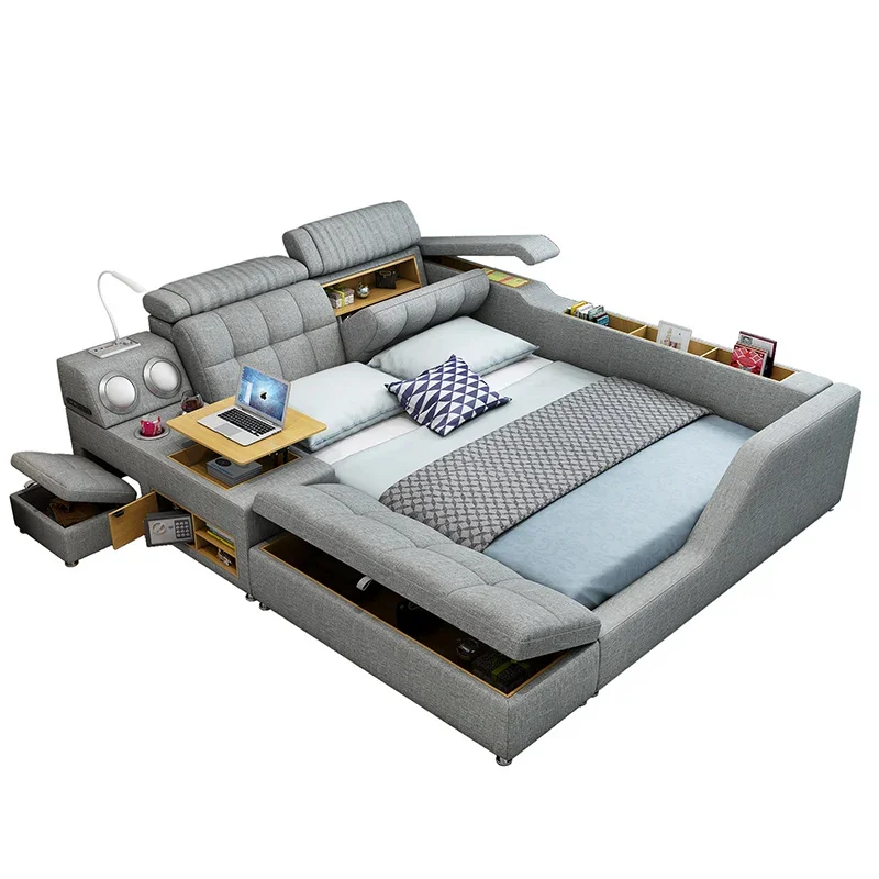 Echtes Leder Multifunktionale Massage Bett Rahmen Moderne Nordic Camas Ultimative Bett Mit Lagerung Led Licht Bluetooth