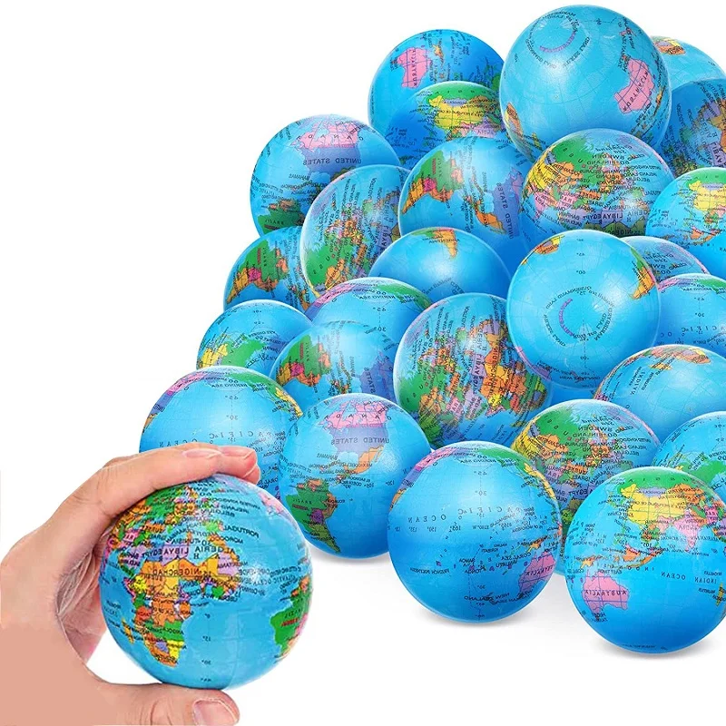 6Pcs Mini Earth Stress Balls Finger Exercise Pu Globe Squeezable Balls Educational Foam Squeezable Balls Gifts For Boys Girls
