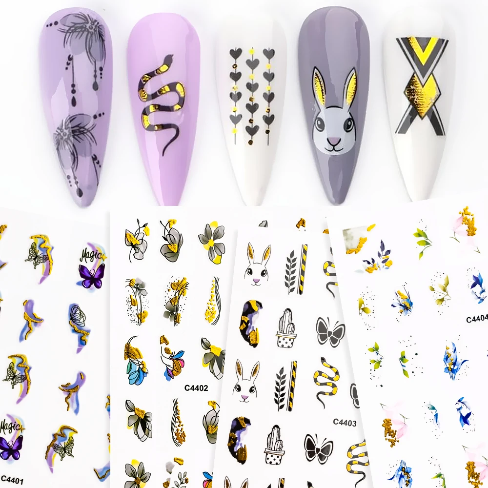 1 Foglio Viola Giallo Farfalla Nail Art Sticker Decalcomanie Blooming Gradient Nail Stickers Abbronzante Halo Dyeing 8*10Cm Nail Slider