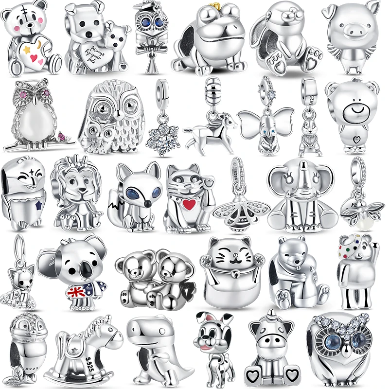 Spedizione Gratuita 100% 925 Sterling Silver Animal Owl Beads Bear Owl Elephant Dog Fit Original Pandora Bracciale Donna Charms Jewelry