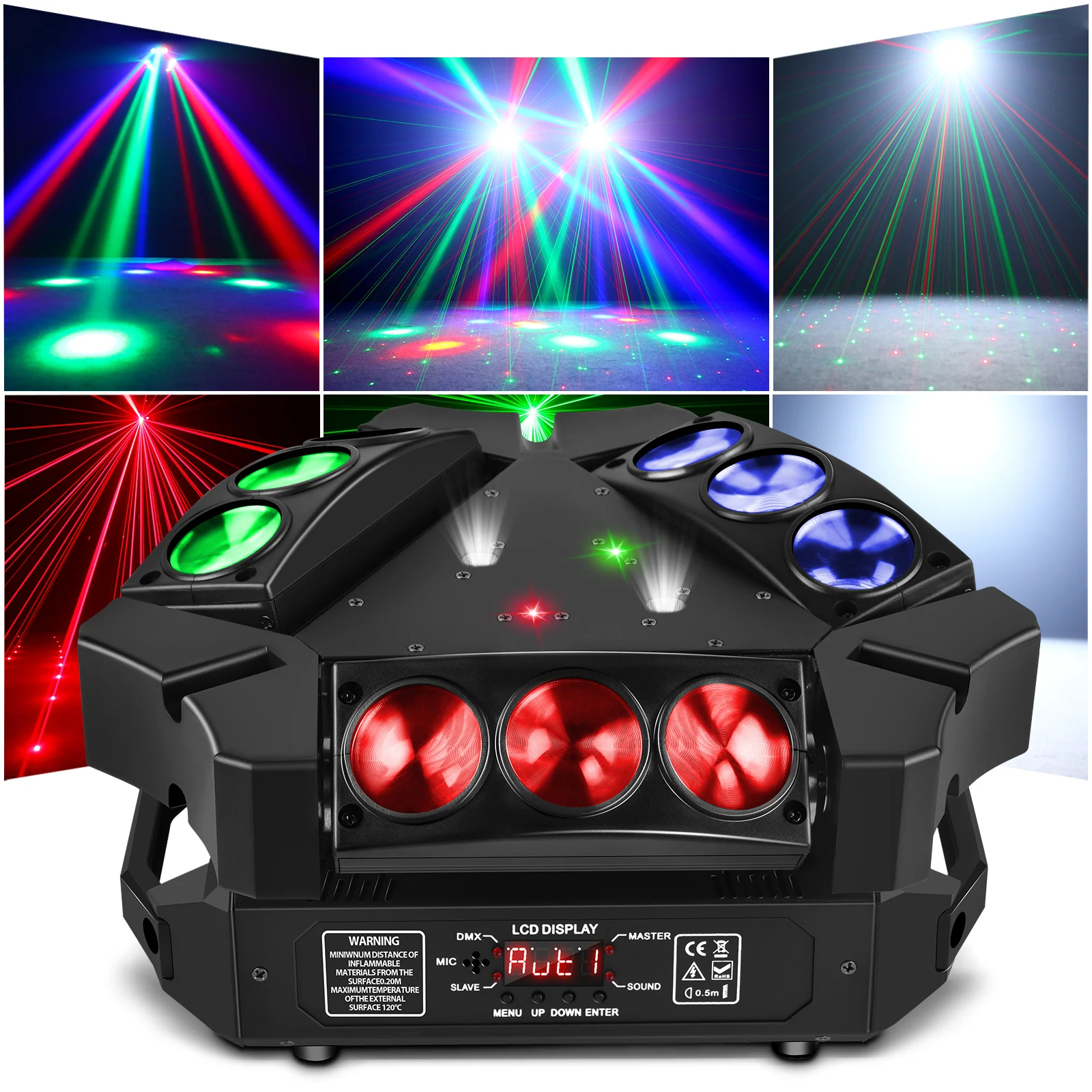 Nuovo Mini Moving Head 9 × 3W Rgb Leds Holdlamp Laser Strobe Dmx512 Stage Effect Light Disco Dj Lighting System Per Il Partito Consigliato