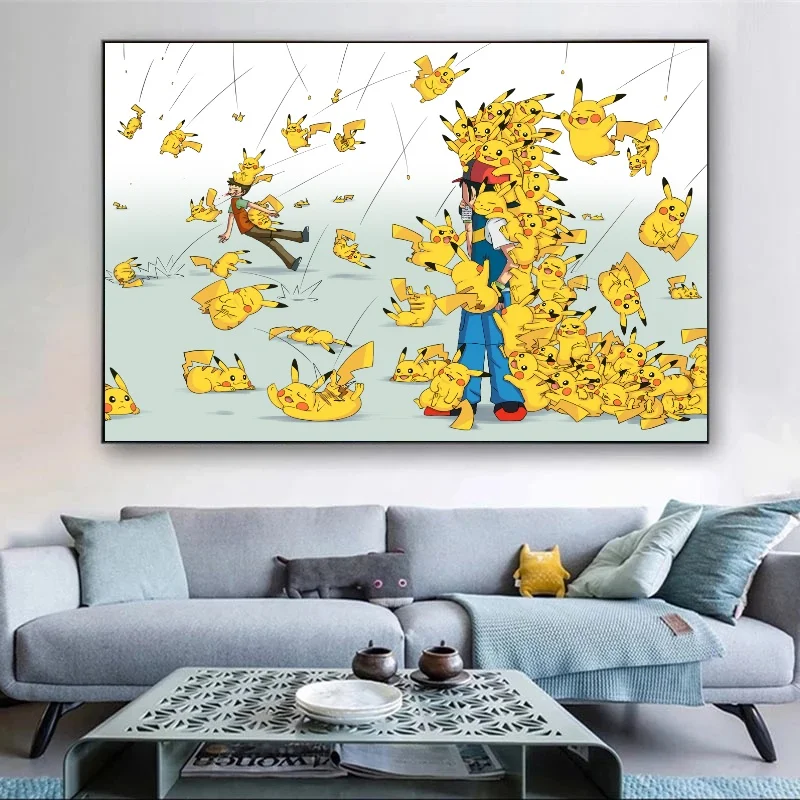 Manga Giapponese Pokemon Pikachu Charizard Artwork Wall Stickers Poster Wall Decor Home Painting Decor Regalo Di Natale Per I Bambini