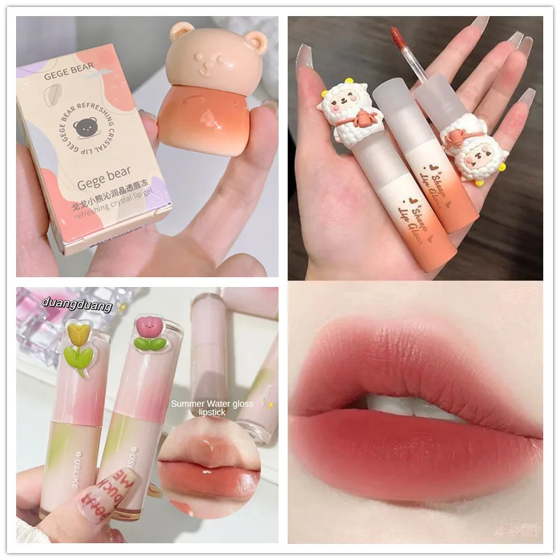 Little Bear Liquid Lipstick Mirror Lip Gloss Makeups Waterproof Lip Glaze Gloss Lip Oil Sheglam Makeup Lip Tint Cosmetici Duraturi