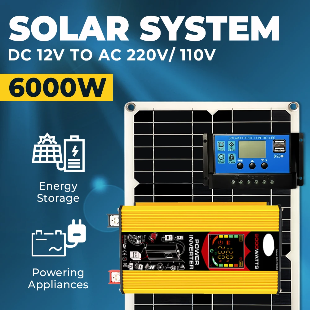 Energia Solar Series System Combination Inverter 6000W Controller 300W Pannello Solare Smart Camping Car Rv Kit Sistema Di Energia Solare