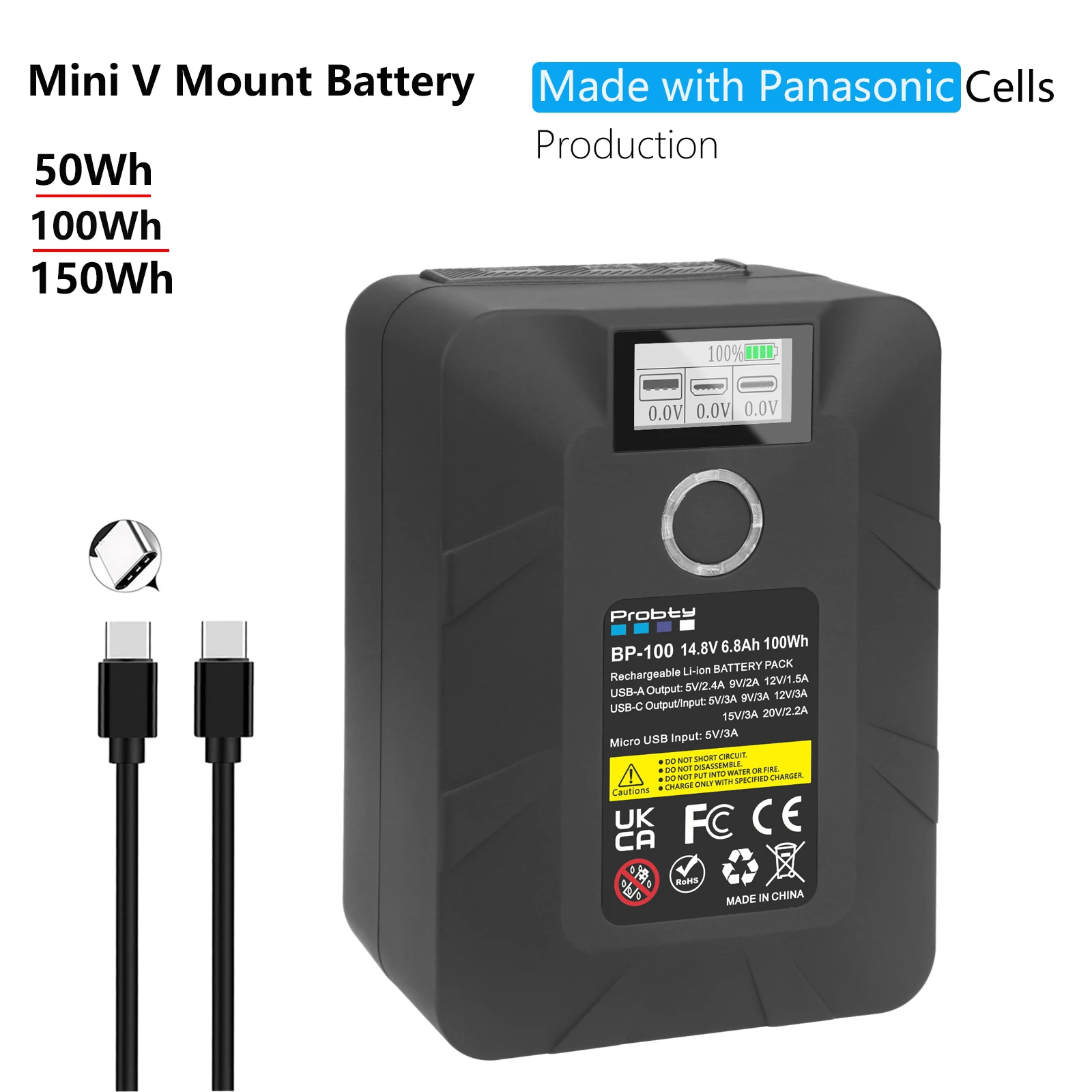 Per Batterie Sony V-Lock Bp Batteria Con Montaggio A V Bp-50 Bp-100 Bp-150 Videocamera Broadcast Led Video Light Blackmagic Ursa