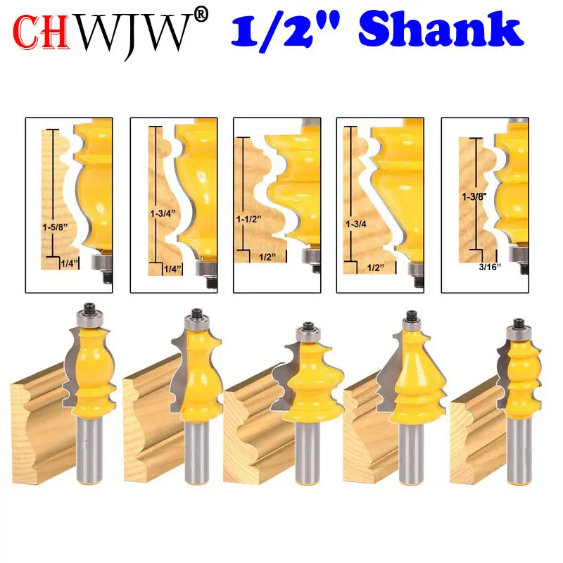 5 Bit Involucro E Stampaggio Di Base Router Bit Set-1/2 "Shank Cnc Linea Di Coltello La Lavorazione Del Legno Cutter Tenon Cutter Per La Lavorazione D