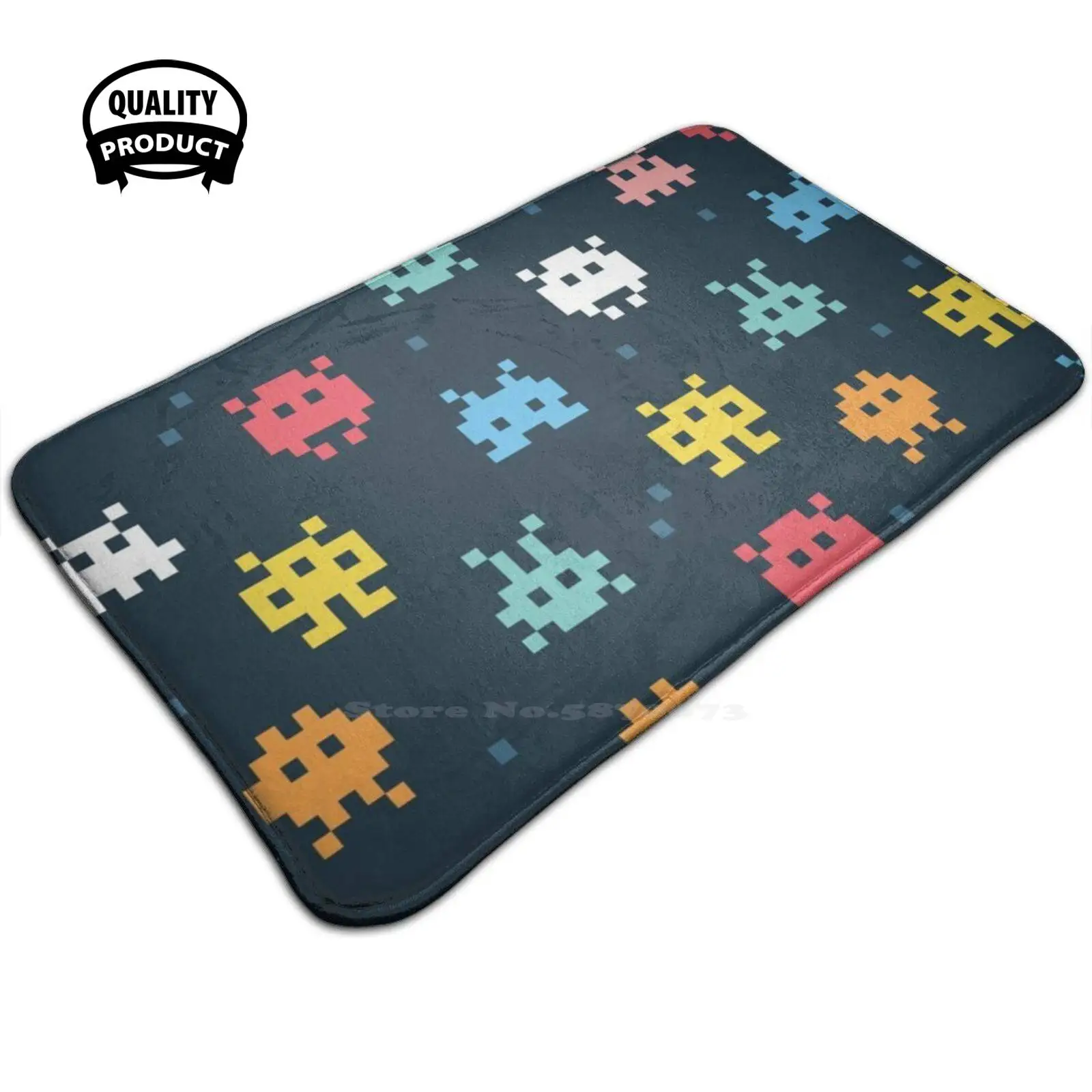 Pixel S | Pixel Monsters 3D Morbido Non-Slip Zerbino Tappetini Rilievo Del Piede Tappeto Retro Spazio Space Invaders Arcade Invaders Game Geek Gaming