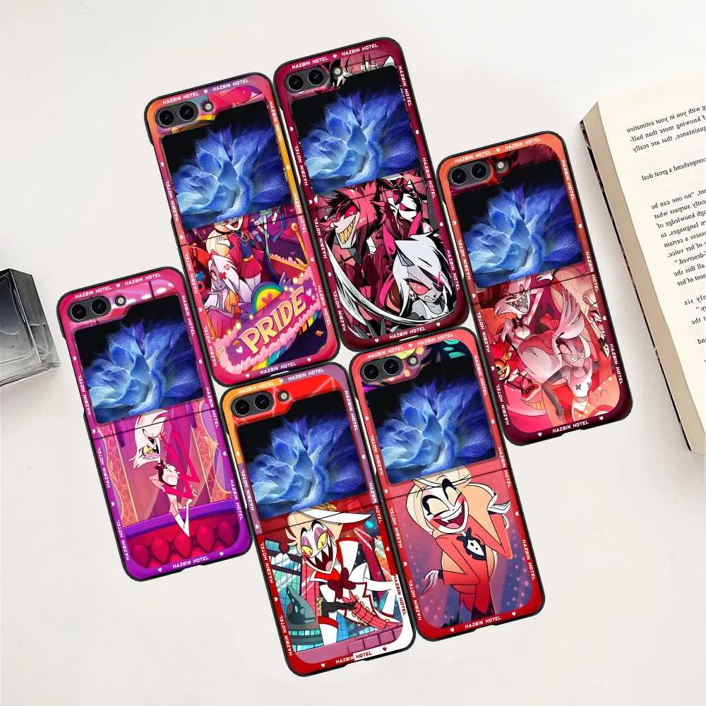Hazbin Hotel Angel Dust Case Per Samsung Galaxy Z Flip5 Black Pc Phone Cover Z Flip 5 5G Hard Luxury Coque Zflip5 Funda Capa