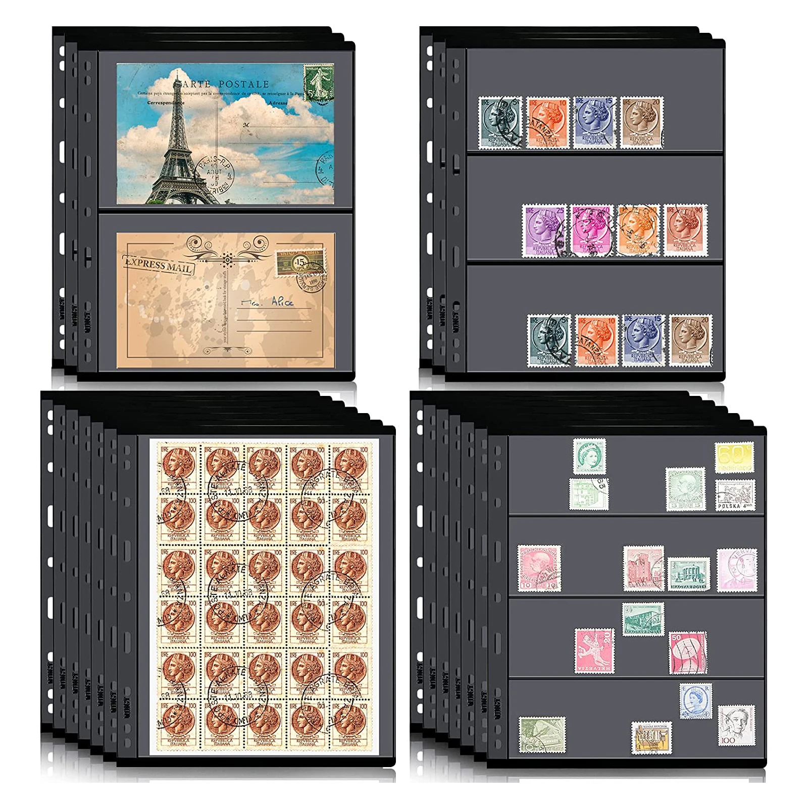 10 Pz/Lotto Stamp Album Collection Refill Pages 2 3 4 5 7 Lines Grid Acid Free Stamp Holder Sheets Black Clear Money Banconota Page