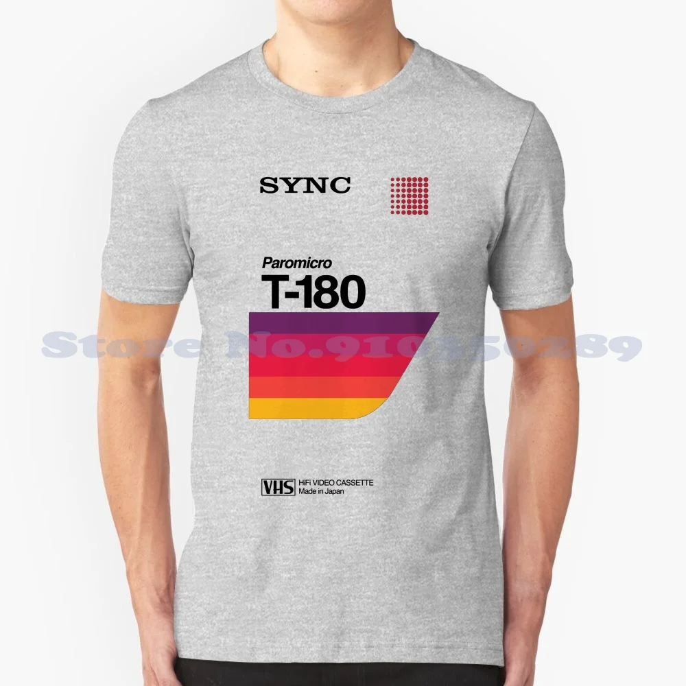 Sync T-180 Hifi Video Cassette Tape Custom Funny Vendita Calda Tshirt Sync Cassette Vhs Blank Video Retrowave 180