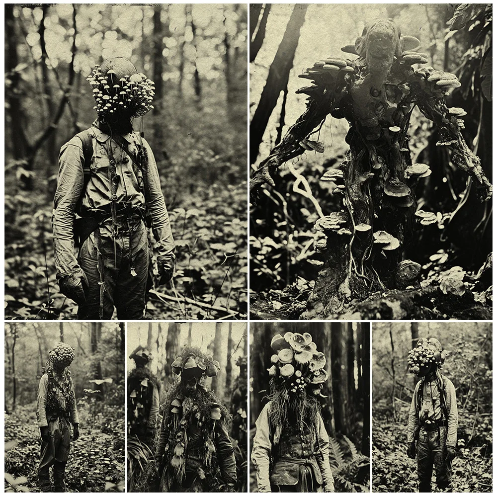 Death Soldiers Parasitized By Mushroom Spore, Fantasy Photography Wall Art,Canvas Print,Creepy Gothic Photo Art,Poster Print
