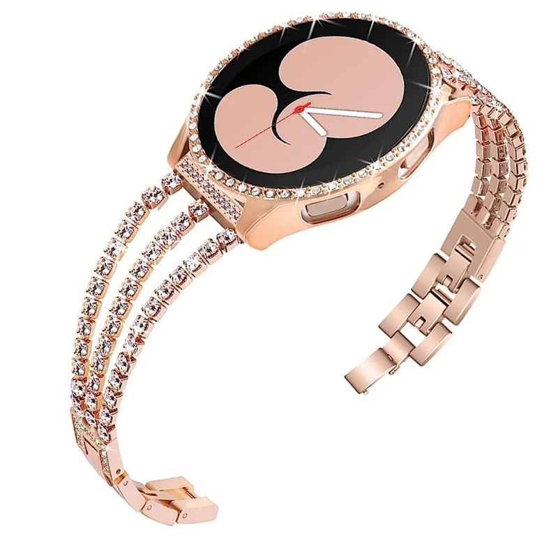 2 Pezzi Per Samsung Galaxy Watch 4 56 40Mm 44Mm Band Bling Diamond Bracciale + Glitter Screen Protector Galaxy Watch 5 4 Custodia Con Cinturino