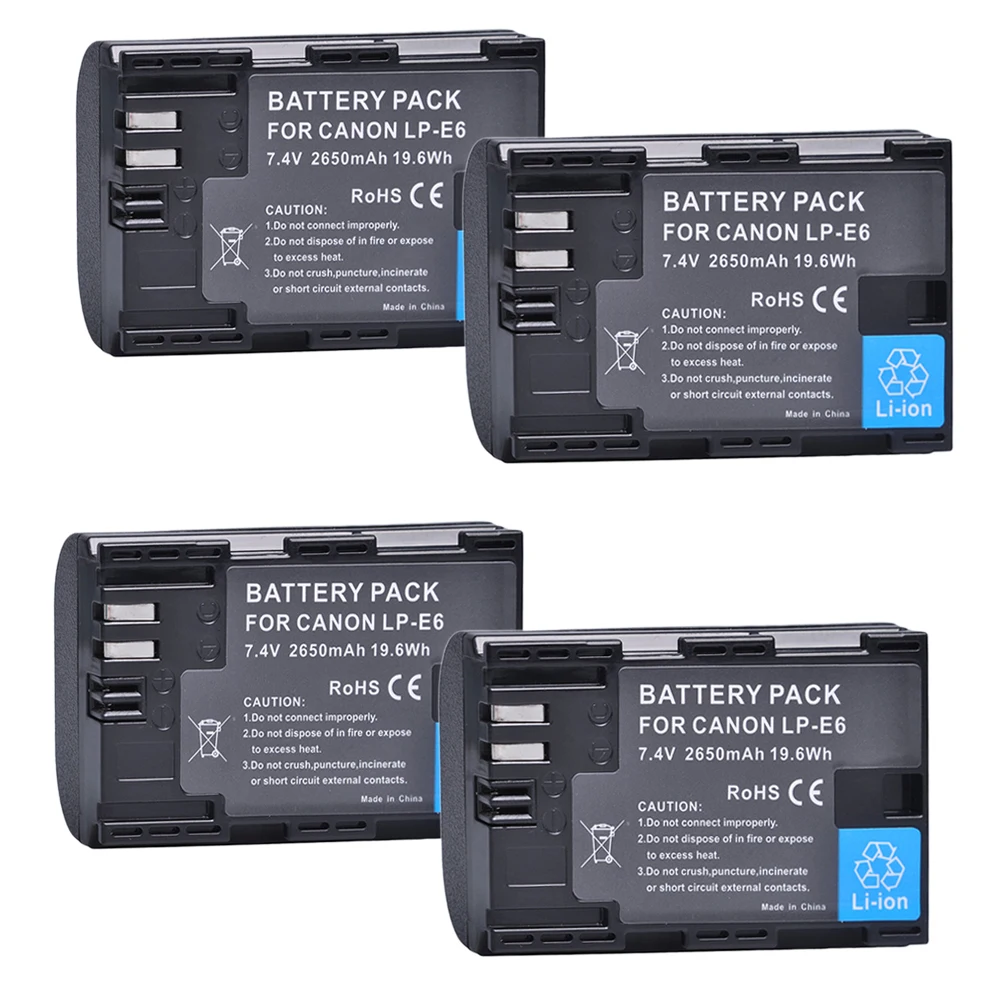 4 Pack Canon Lp-E6, Lp-E6N Batteria Di Ricambio Per Canon Eos 60D, 70D, 5D Mark Ii, 5D Mark Iii, 5D Mark Iv, 5Ds, 5Ds R, 6D, 7D,