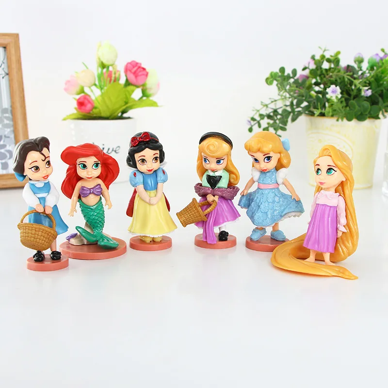 6 Pz/Lotto Disney Princess Rapunzel Snow Cenerentola White Snow Fairy Rapunzel Action Figures Toys Doll Decoration Regalo Per Bambini