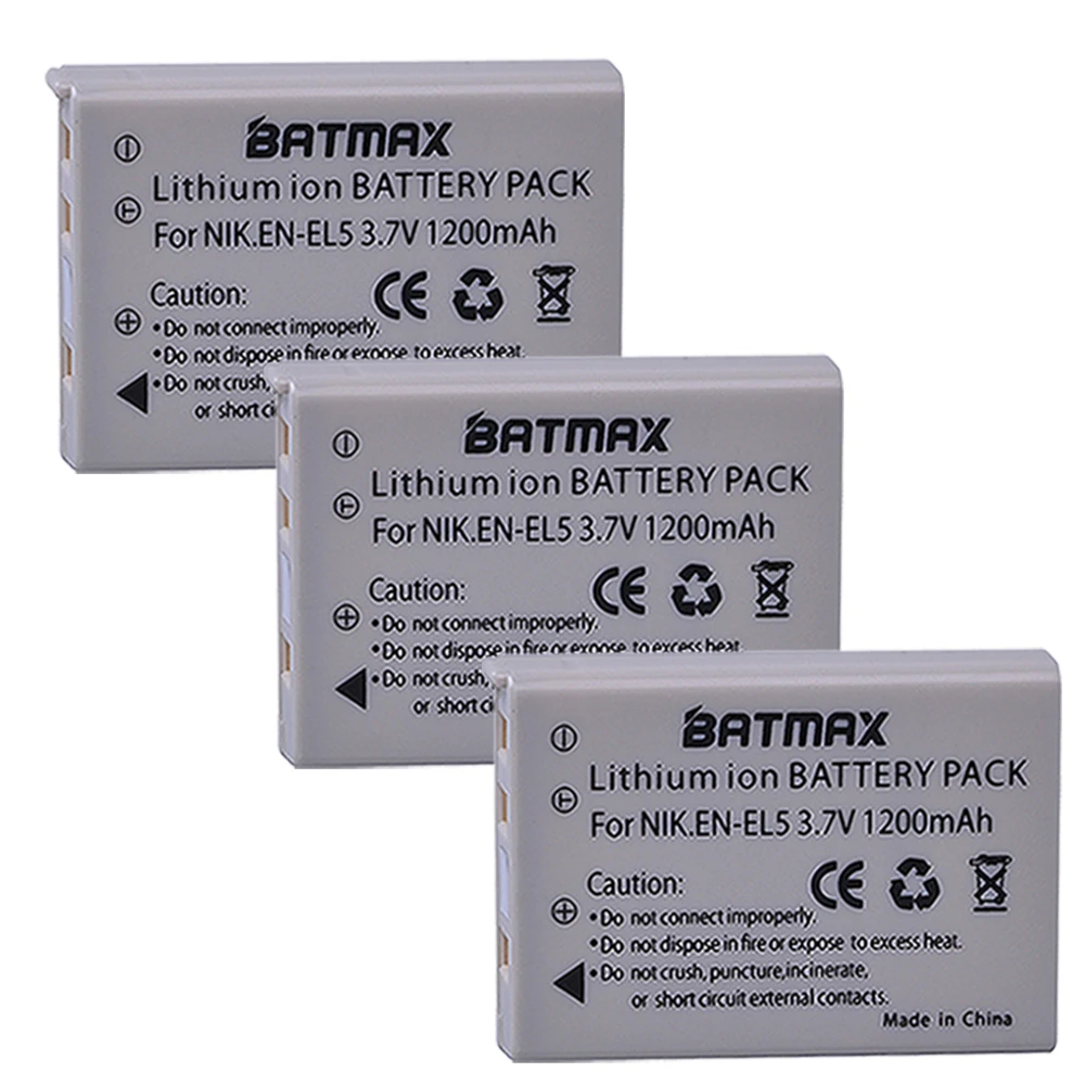 Batterie Agli Ioni Di Litio Ad Alta Capacità 3.7V 1200Mah (Confezione Da 3) En-El5 Enel5 En El5 Per Nikon Coolpix 3700 Coolpix 4200 5200 Coolpix 5900
