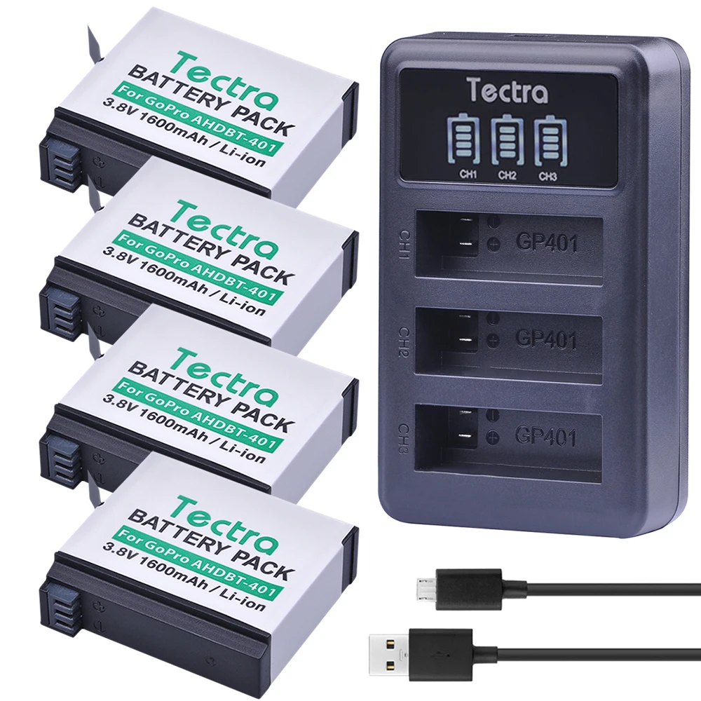 Per Gopro Hero 4 Batteria + Caricabatterie Per Gopro Hero 4 Silver, Hero 4 Black Ahdbt-401 Camera Bateria