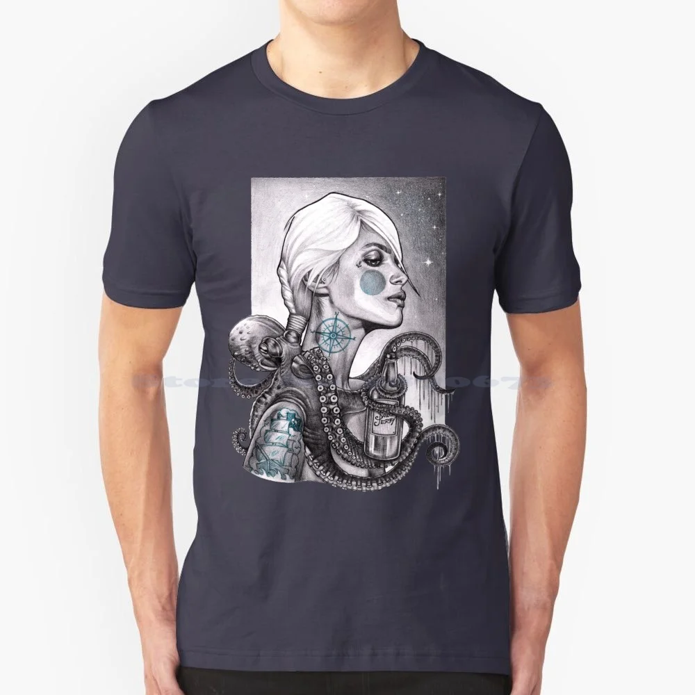 Sailor Jerry Bae T Shirt 100% Cotone Tee Rum Sailor Jerry Octopus Tatuaggi Oldschool Cielo Stellato Collo Tatuaggio Blue Kraken Squid