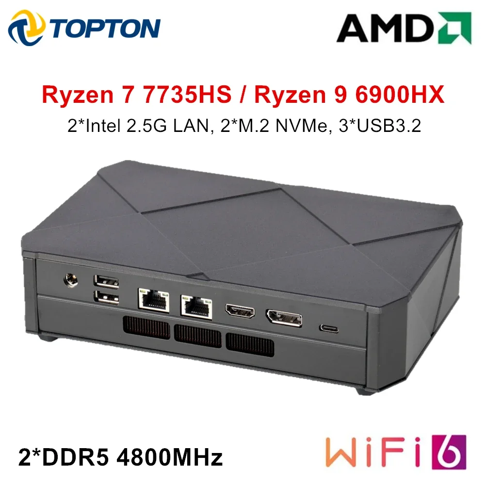 Pc Da Gioco Economico Amd Ryzen 7 7735Hs 9 6900Hx Mini Pc Gaming Windows 11 Computer Da Ufficio Dual 2.5G Lan Router Ddr5 Nvme 3X4K Wifi6