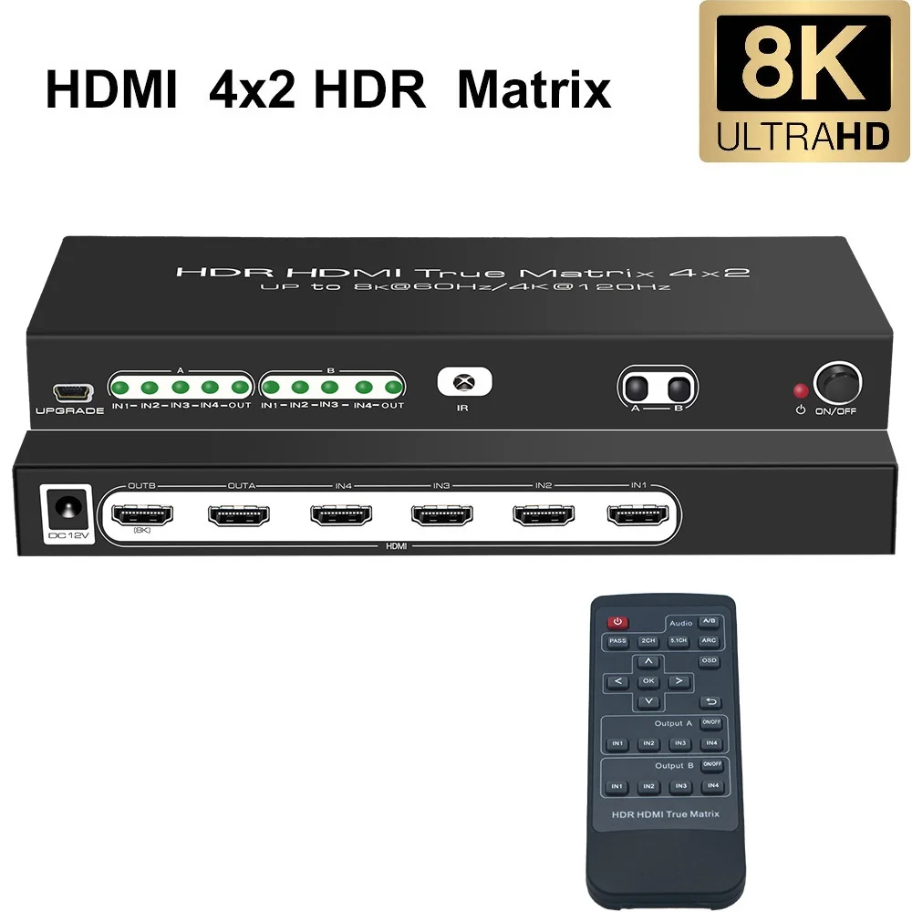 Switcher Hdmi 4K 120Hz 8K Splitter Hdmi Matrix Switch 4 In 2 Out Telecomando Dolby Vision Atmos Vrr Hdr Hlg Allm Per Ps5 Xbox