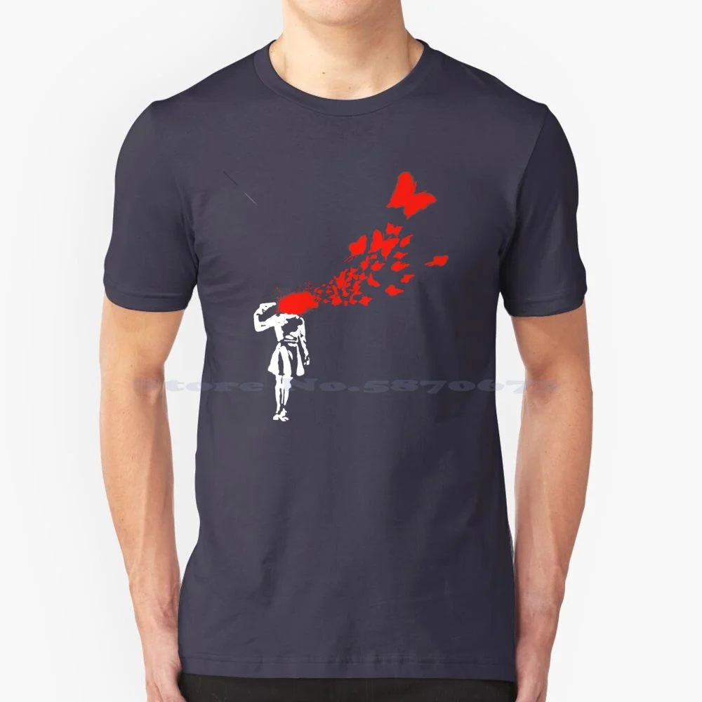 Banksy Suicide Girl Farfalle T Shirt 100% Cotone Tee Banksy Lost Love Mr Brainwash Stencil Graffiti Urban Contemporary
