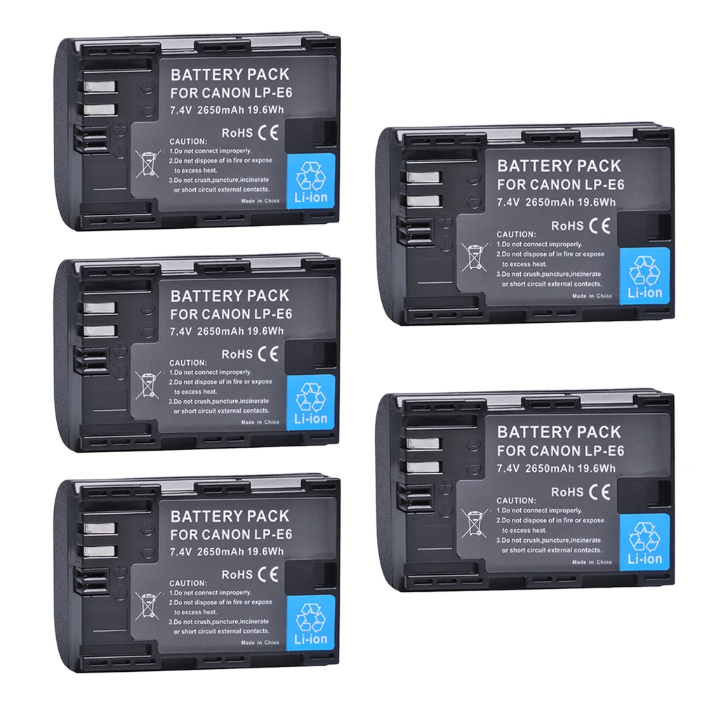 5 Pz 2650Mah Lp-E6 Bateria Lpe6 Lp E6 Batterie Per Canon 5D Mark Ii Iii 7D 60D Eos 6D 7D, 80D E Bg-E14, Bg-E1 Accessori