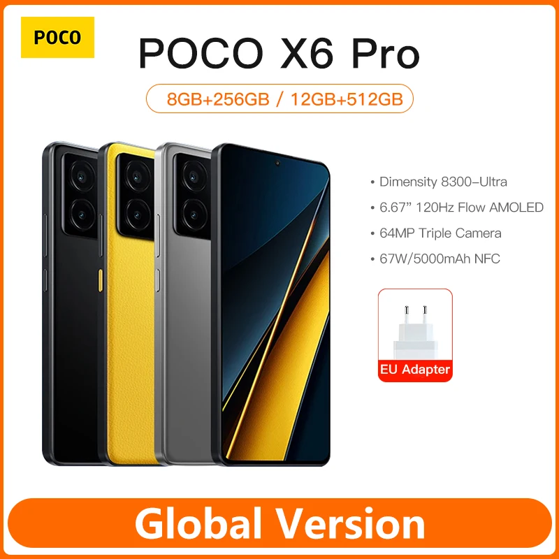 Poco X6 Pro 5G Versione Globale Smartphone Dimensity 8300-Ultra 6.67 "1.5K Flusso Amoled Dotdisplay 64Mp 67W Nfc 67W Turbo Ricarica