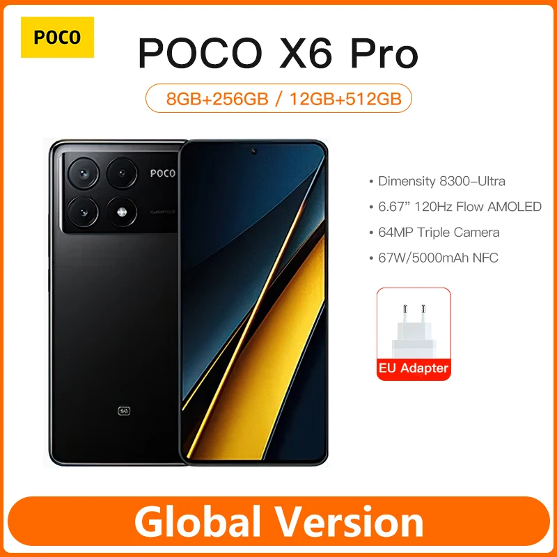 Poco X6 Pro 5G Versione Globale Smartphone Dimensity 8300-Ultra 6.67 "1.5K Flusso Amoled Dotdisplay 64Mp 67W Nfc 67W Turbo Ricarica