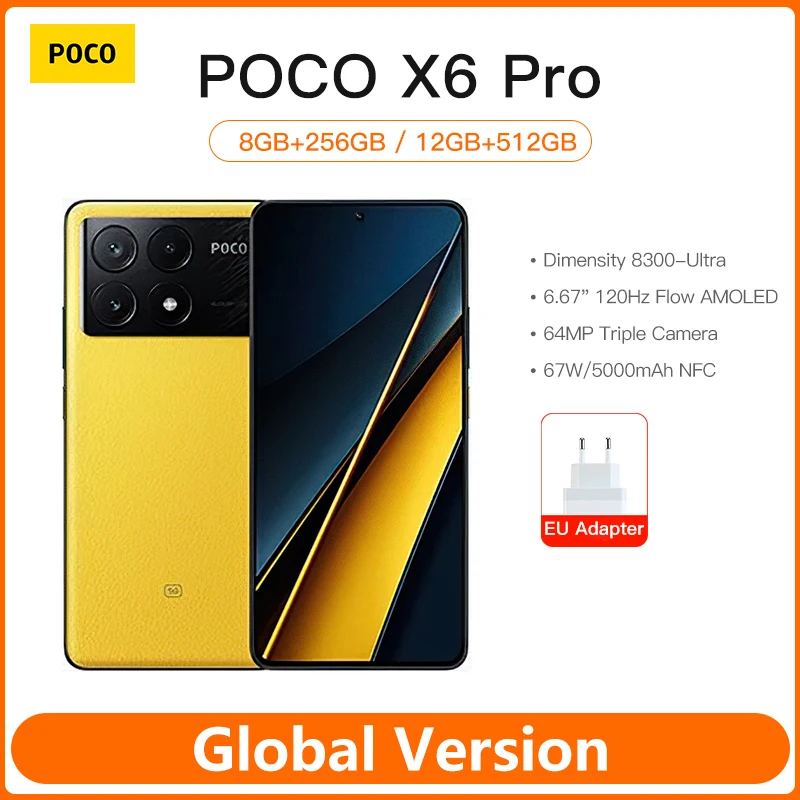 Poco X6 Pro 5G Versione Globale Smartphone Dimensity 8300-Ultra 6.67 "1.5K Flusso Amoled Dotdisplay 64Mp 67W Nfc 67W Turbo Ricarica