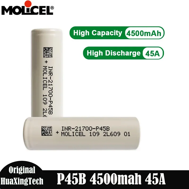 Batteria Originale Molicel P45B 21700 Inr21700-P45B Batterie Ricaricabili Ad Alta Capacità 4500Mah 45A Scarica Celle Della Batteria P45B